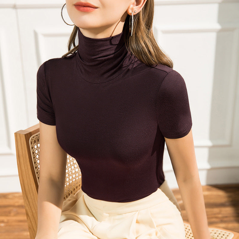 Spring Pile Collar Modal Short-sleeved T-shirt For Women