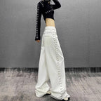 American-style Plus Size Handsome Beaded White Jeans