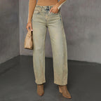 American Stretch High Street Straight Nostalgic Retro Blue Women's Denim Trousers