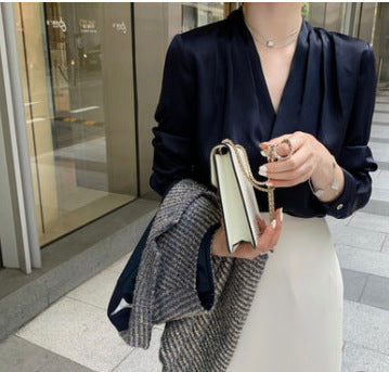 5 Spring And Autumn V-neck White Shirt Women's Long Sleeve