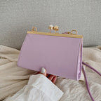 Summer Retro Leather Small Square Bag, Pearl Clip, Shoulder Messenger Bag, Simple Style Handbag