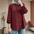 New Round Neck Long Sleeve Cuff Blouse