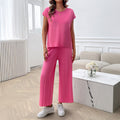 Simple Casual Style Solid Color Top Wide Leg Sweater Suit