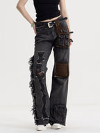 Women's American-style Retro Tassel Patch Stitching Jeans