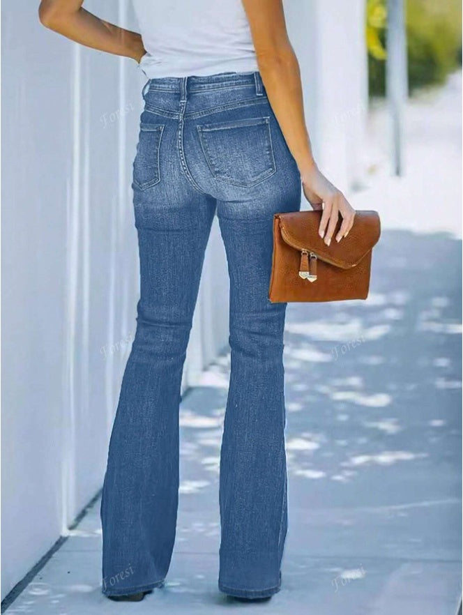 Women's Casual Personalized Multi-Button Slim Fit Flare Jeans