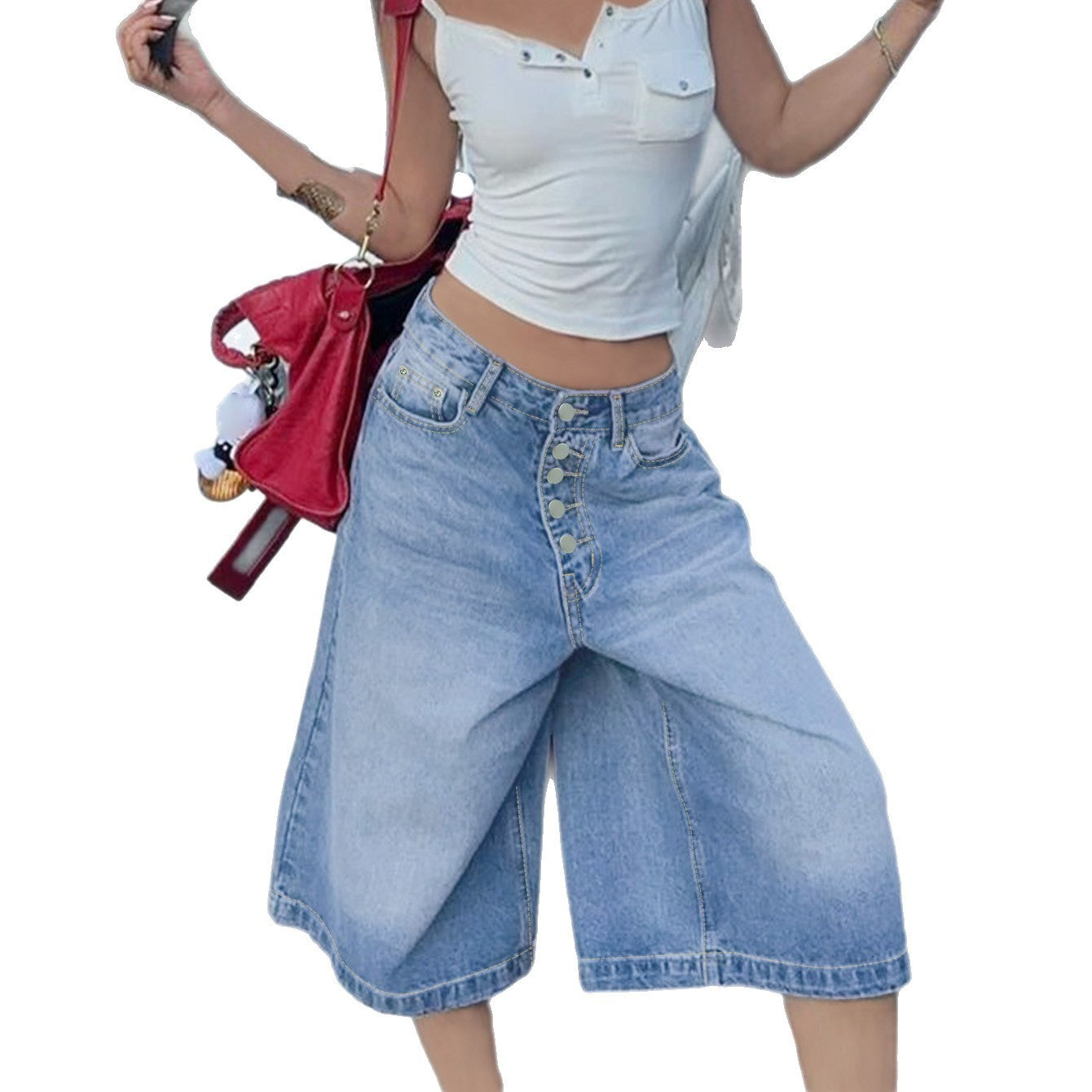 Multi-breasted Denim Shorts